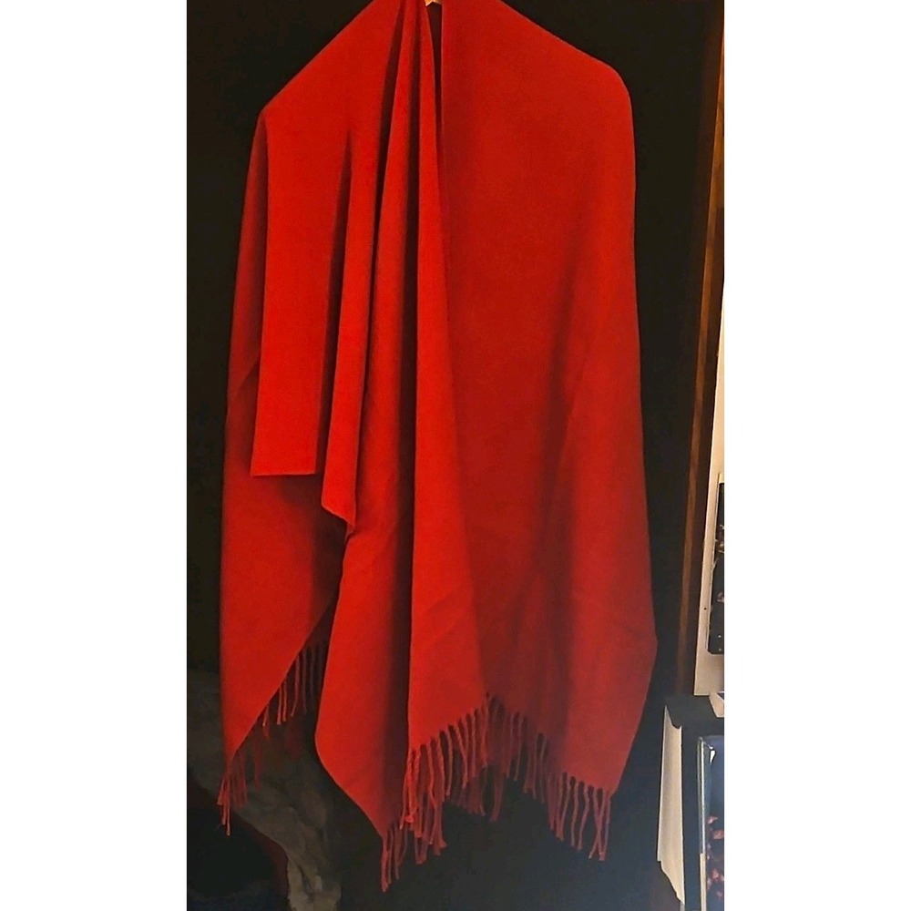 Women's Red Acrylic Knit Solid Fringe Shawl Wrap Hand Wash Only